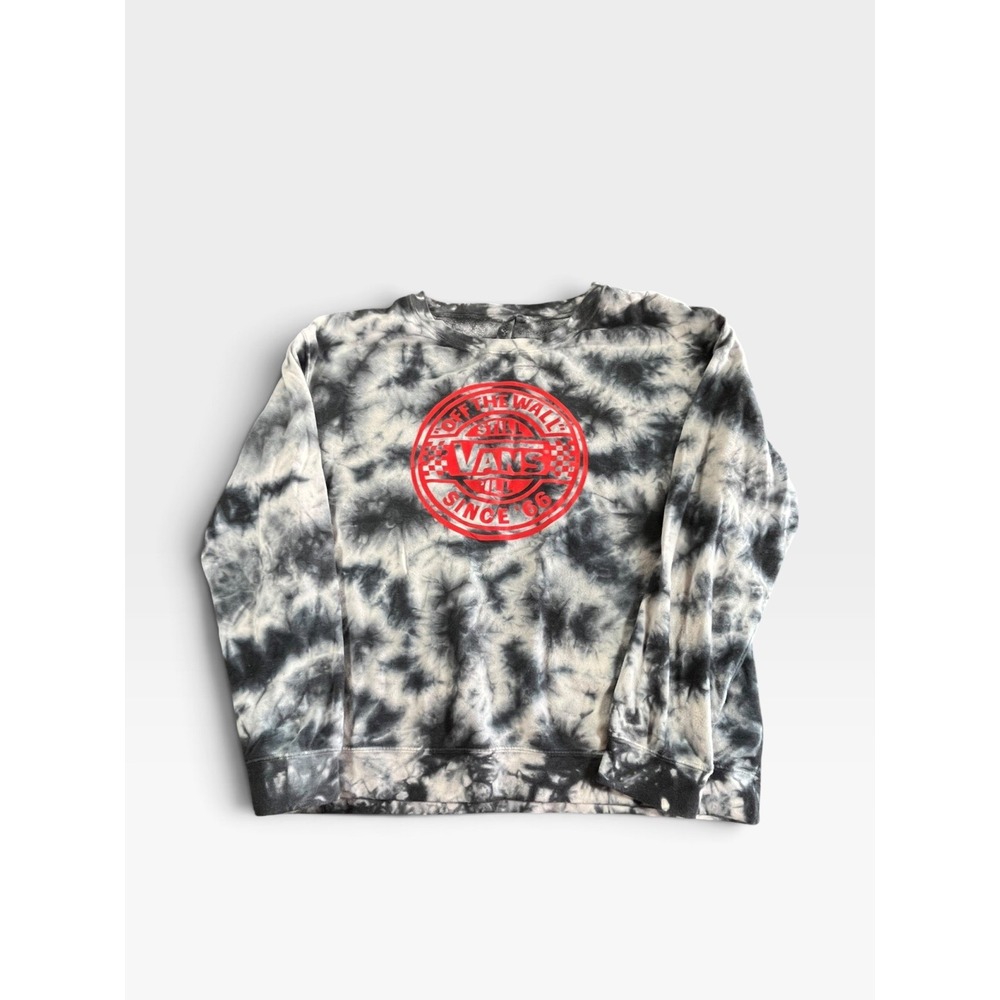 Vans Sweater Mens XL Gray Tie Dye Fleece Big Logo Off The Wall Pullover